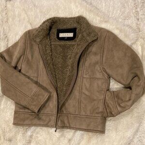 Suede and Shearling COAT (faux fur) by County Clothing Co. sz Med